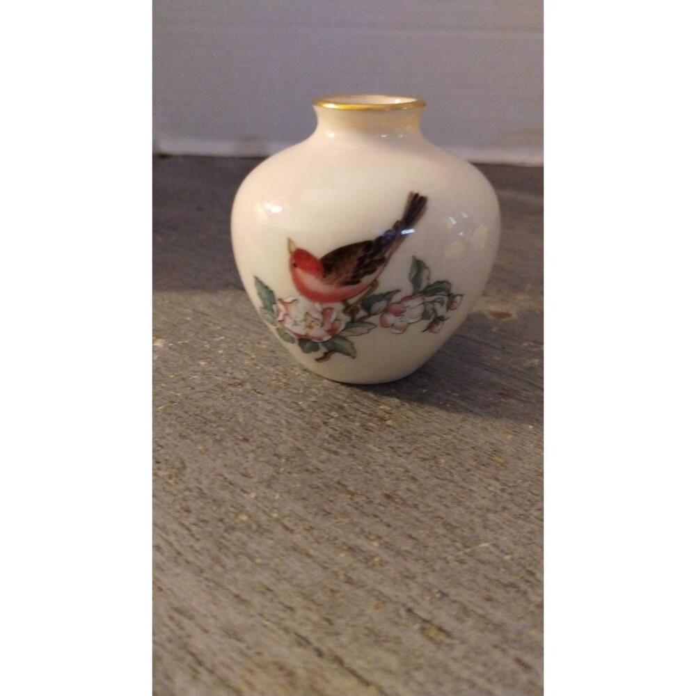 2 1/2" Lenox Serenade Small Bud Vase Bird with Flowers Vintage USA